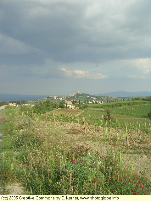 Menacing thunderstorm over San Gimignano