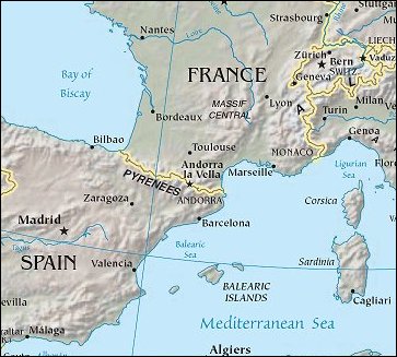 Map of Region around Andorra