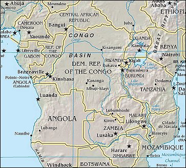 Map of Region around Congo, Democratic Republic