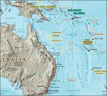 Map of Region around Coral Sea Islands