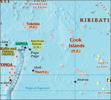 Map of Region around Cook Islands