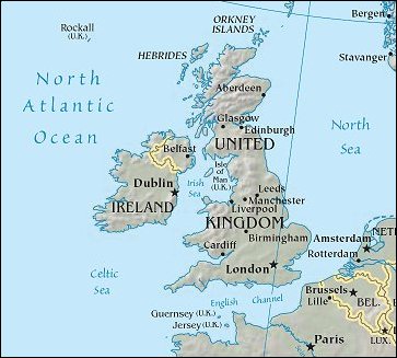 Map of Region around Ireland