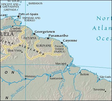 Map of Region around French Guiana