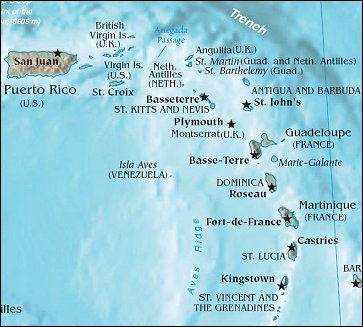Map of Region around Guadeloupe