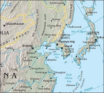 Map of Region around Korea, South