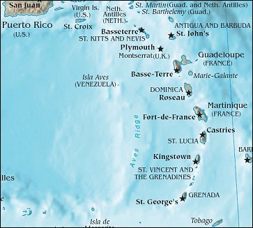 Map of Region around Martinique