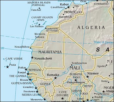 Map of Region around Mauritania