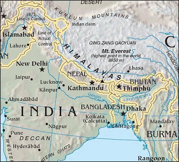 Map of Region around Nepal
