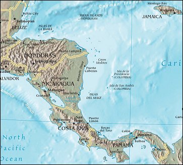 Map of Region around Nicaragua