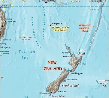 Map of Region around New Zealand