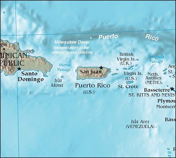 Map of Region around Puerto Rico