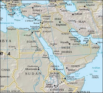 Map of Region around Saudi Arabia