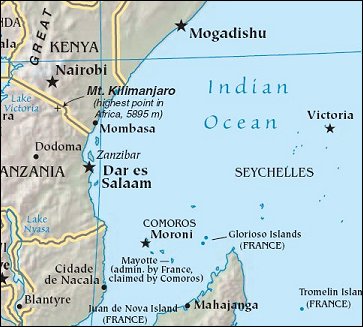 Map of Region around Seychelles