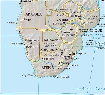 Map of Region around South Africa
