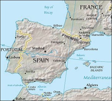 Map of Region around Spain