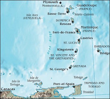 Map of Region around Saint Lucia