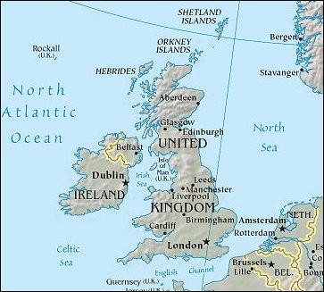 Map of Region around United Kingdom