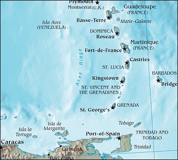 Map of Region around Saint Vincent and the Grenadines