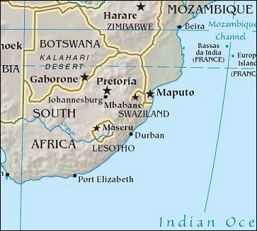 Map of Region around Swaziland